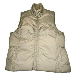 Vintage Villager Liz Claiborne Tan Zip Front Versatile Fleece Neck Preppy Vest